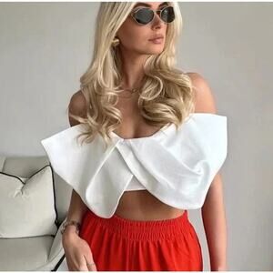 Zara ZW Collection White Bow Poplin Top Size XS Bloggers Favorite Statement